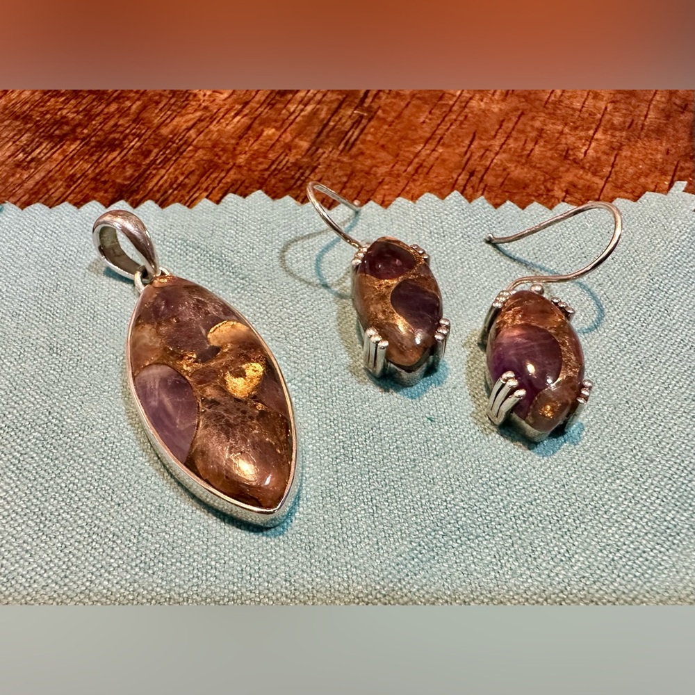 Amethyst Composite, Solid Sterling Pendant & Earr… - image 4